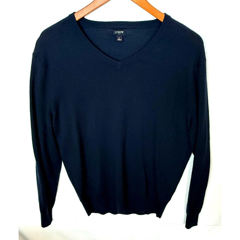 Modern Preppy Navy Merino Wool V Neck Sweater L J Crew Minimalist Knit